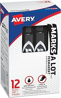 Marks-A-Lot Avery Regular Desk-Style Size Chisel Tip, 12 Black Permanent Markers are perfect for signs and posters (07888)
