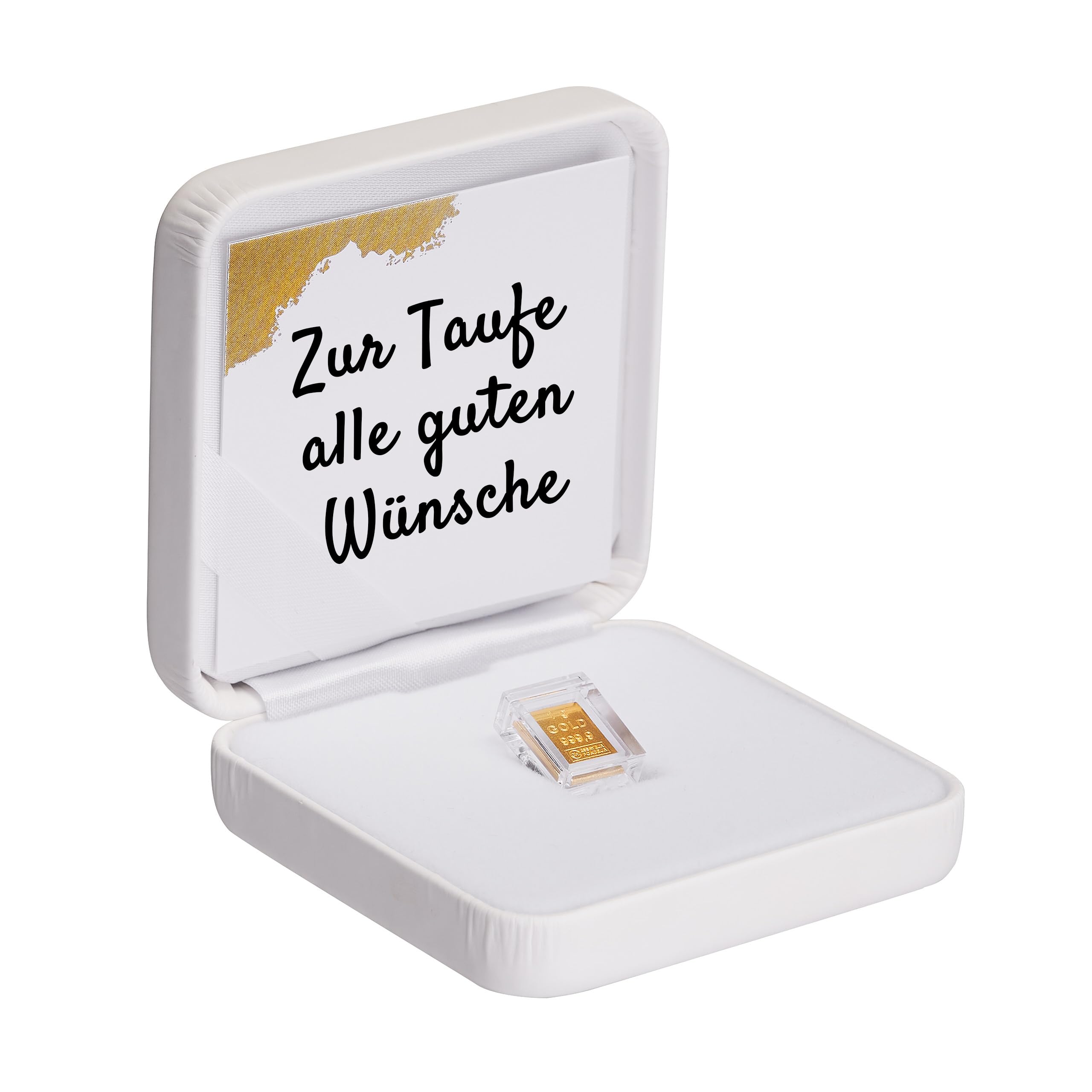 Goldstücke24 - Gold zur Taufe - Goldbarren 1g in hochwertiger Kapsel inkl. Etui, Grußkarte und Echtheitsgarantie - Geschenk zur Taufe