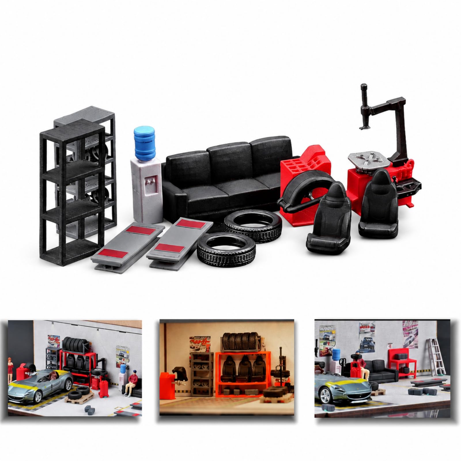 1:64 Diorama Garage Accessories Model Set, Workshop Repair Tool Scene Props