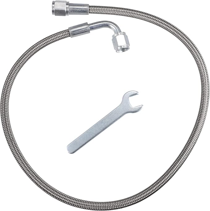 Turbo Oil Feed Line – 24" Steel Braided PTFE Hose With -4AN 90° & Straight Fittings