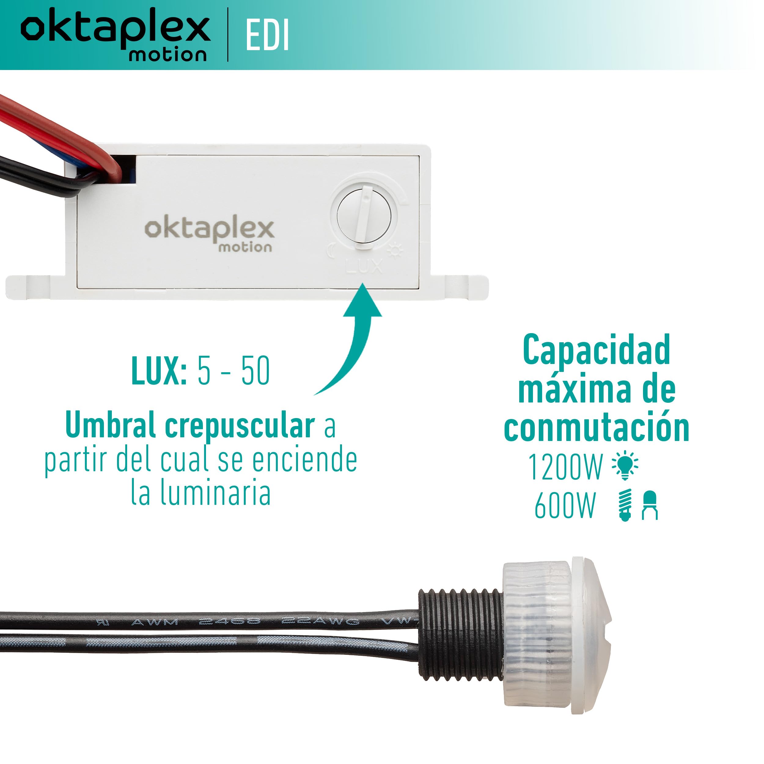 Oktaplex Jasy 2 Piezas Sensor crepuscular empotrable Sensor de luz Exterior e Interior IP65 Interruptor crepuscular Blanco 230V