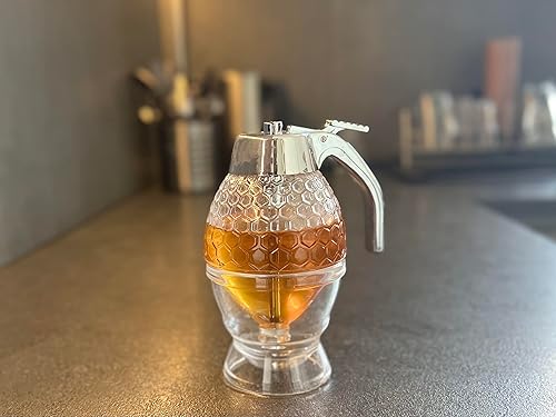 Miniatura 2 de Tarro dispensador de miel, a prueba de goteo, dispensador de jarabe de arce, atractiva maceta de miel en forma de panal - Tarro de miel con soporte,