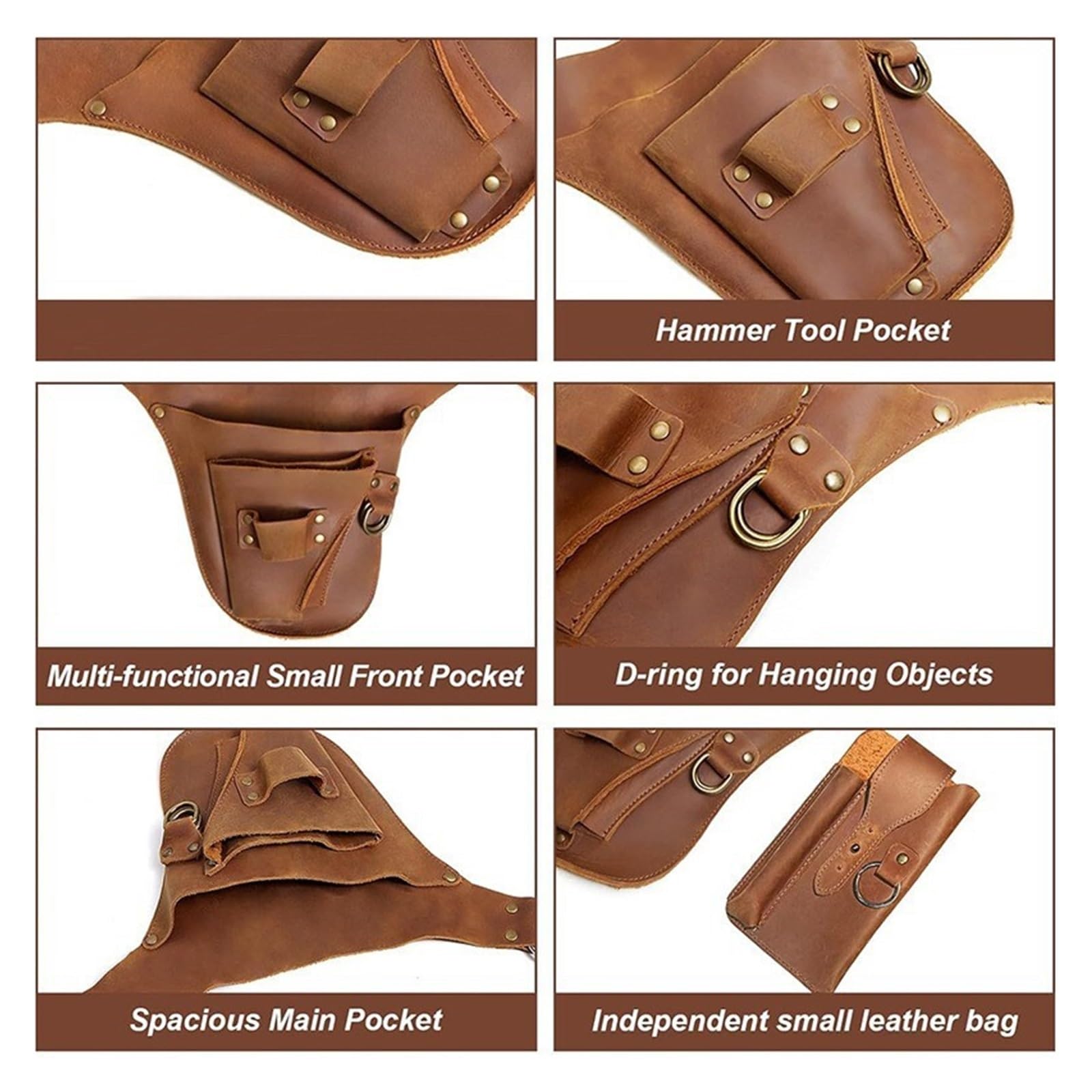 Secateur Holster Borsa da cintura regolabile for attrezzi giardiniere in pelle PU, borsa trasporto multitasche for fiorista, for fondina giardino e falegname