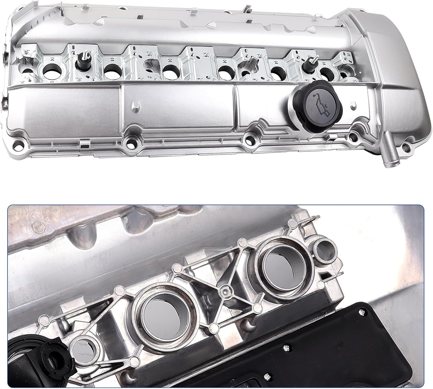Upgrade Aluminum Engine Valve Cover Kit 11121432928 Compatible with BMW E46 323i 325i 325xi 328i 330i 330xi 528i 525i 530i X5 Z3 M52/M54 E39 2.5L 2.8L 3.0L 1998-08/2002 W/Gasket & Bolts