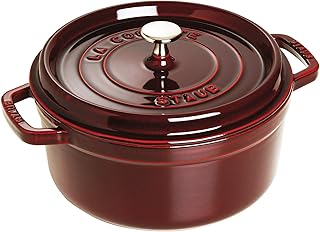 Staub Cast Iron Round Dutch Oven, Made in France, Grenadine, 4-qt, Serve...