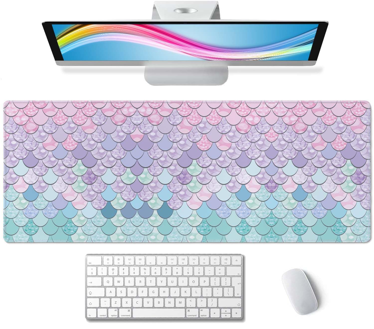 Gaming Mouse Pad Large,Mermaid Scales Mouse Pad Gaming Mouse Mat Desk Pad,31.5 x 11.8 Desk Mat Mouse Pads for Desk,Extended Keyboard Mousepad with