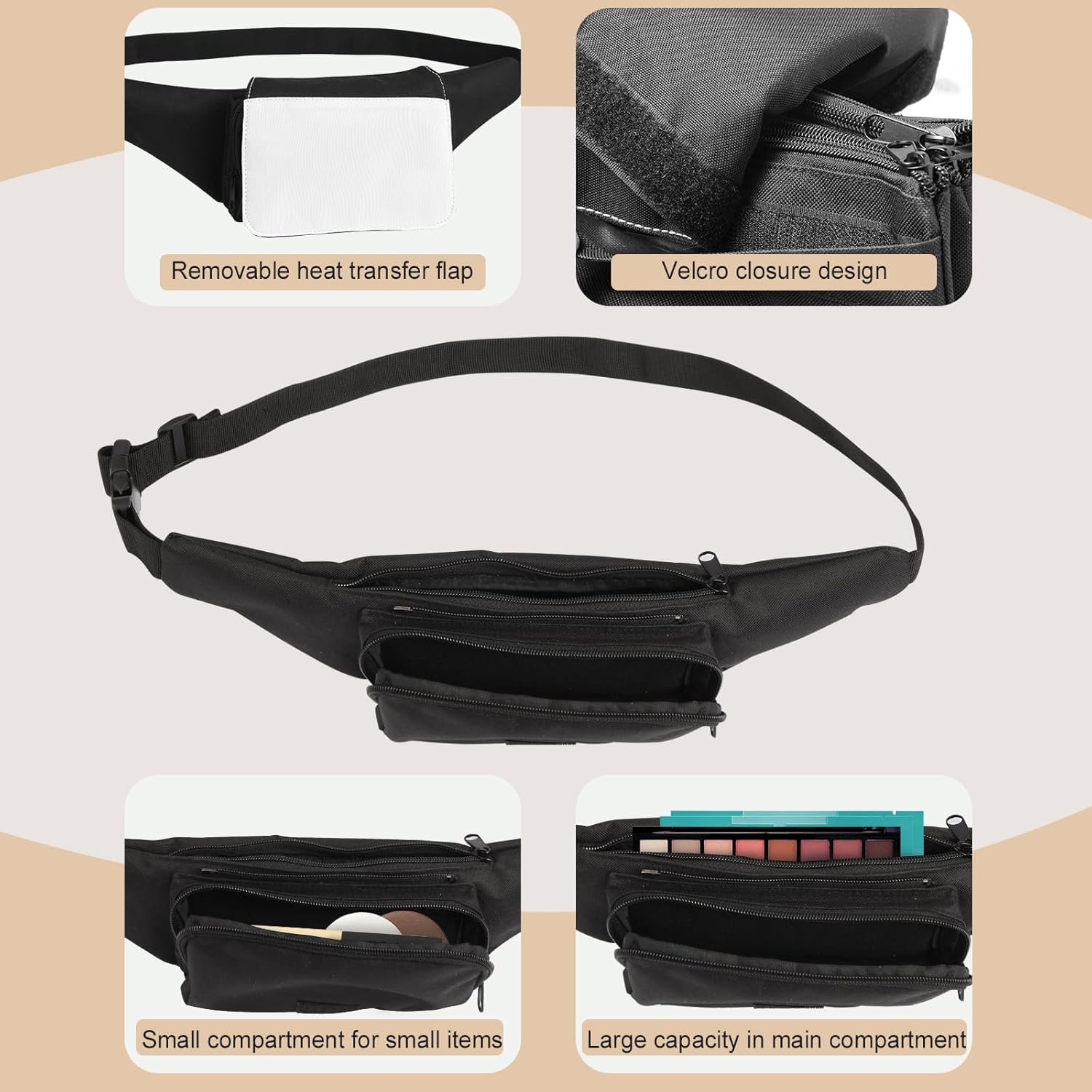 8pcs Sublimation Fanny Pack Blanks,Sublimation Blank Crossbody Mens Fanny Packs Bulk Waist Bag Running Fanny Bag for Women Belt Bags Sublimation Bags Adjustable Strap DIY Gifts for Family and Friends - Image 4