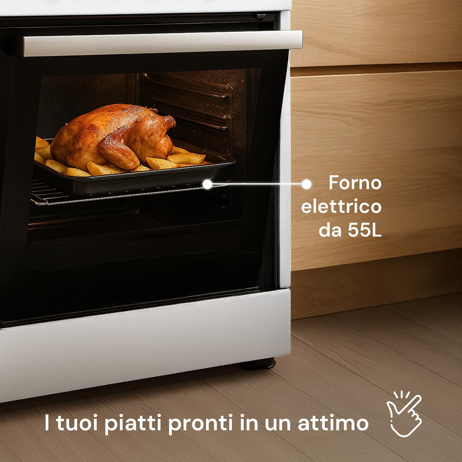 Forno a Gas con Forno Elettrico Integrato 4 Fuochi 51-55L 1100W 60x60x60cm Bianco