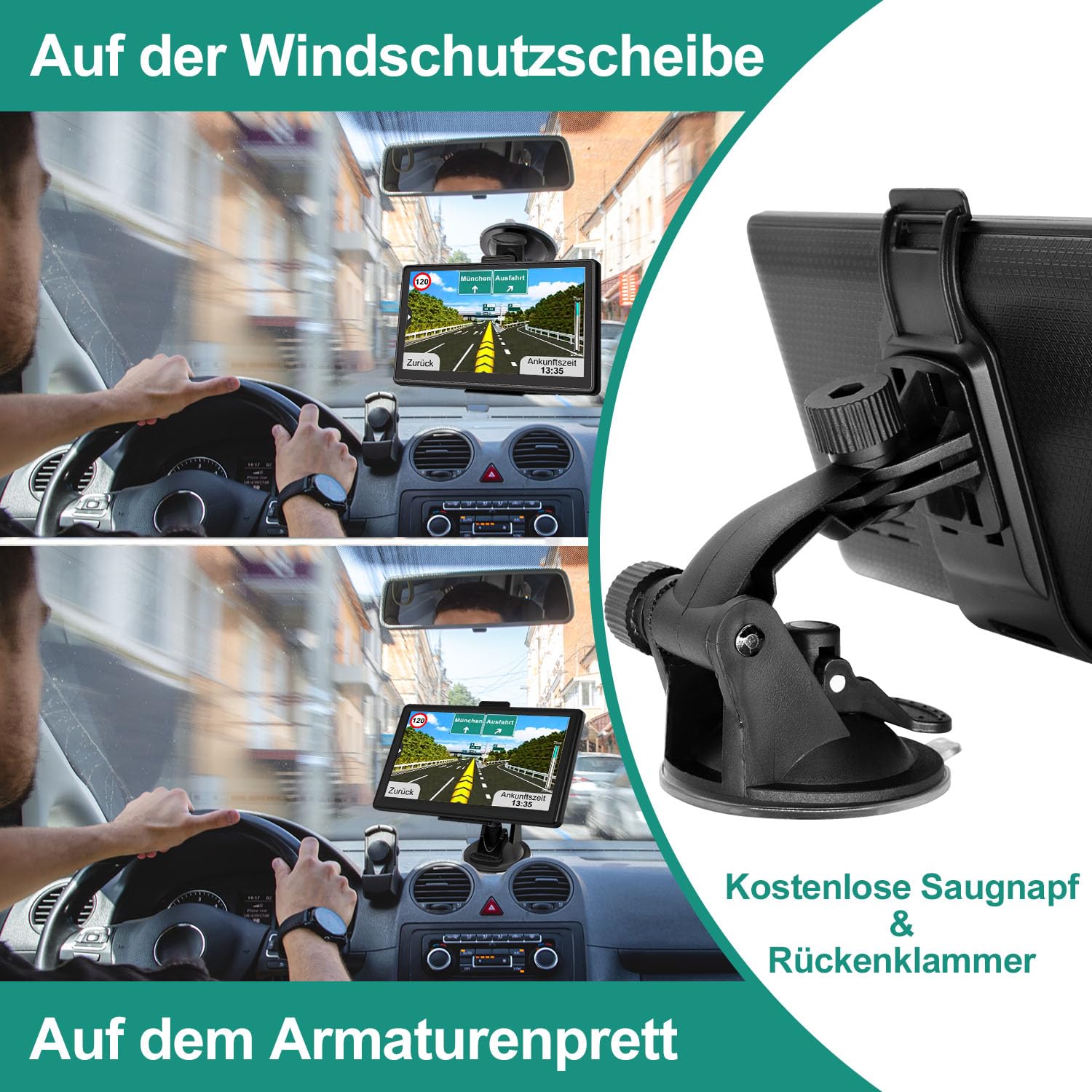GPS Navigationsgerät für Auto und LKW 2024 - 7 Zoll Navigation mit Europa UK 52 Karten, Lebenslang Kostenloses Kartenupdate, Blitzerwarnung, Sprachführung, POI, Fahrspur