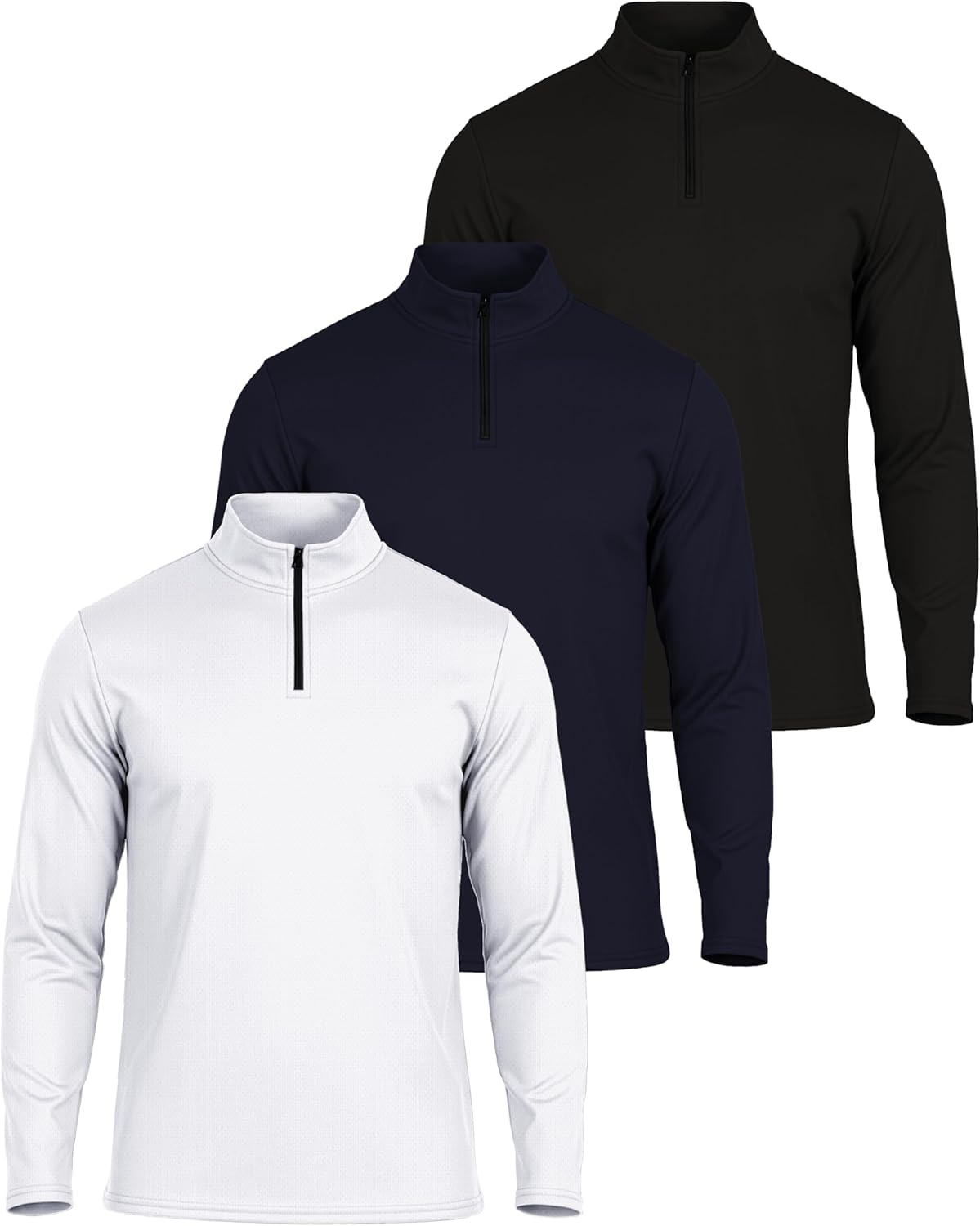 Real Essentials 3 Pack: Men's Mesh Long Sleeve Athletic Quarter Zip Pullover - Outdoor UPF 50+ (Available in Big & Tall)
