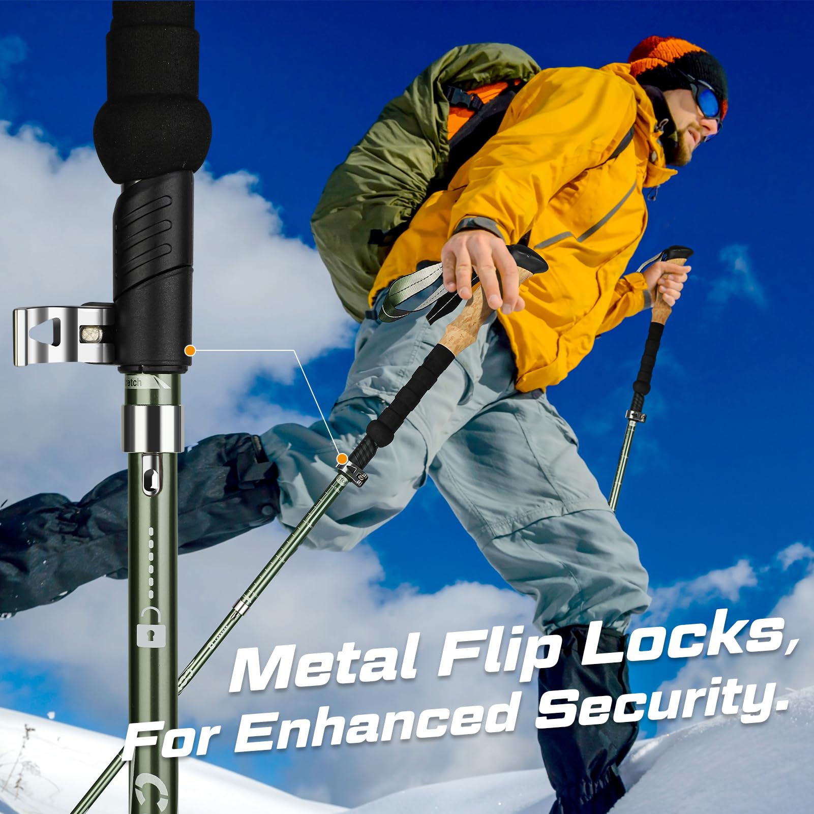 COVACURE Bastones de senderismo con puntas antigolpes, ligeros y plegables para senderos de nieve y escaladas de montaña, equipo de senderismo duradero para hombres y mujeres (110-130 cm)