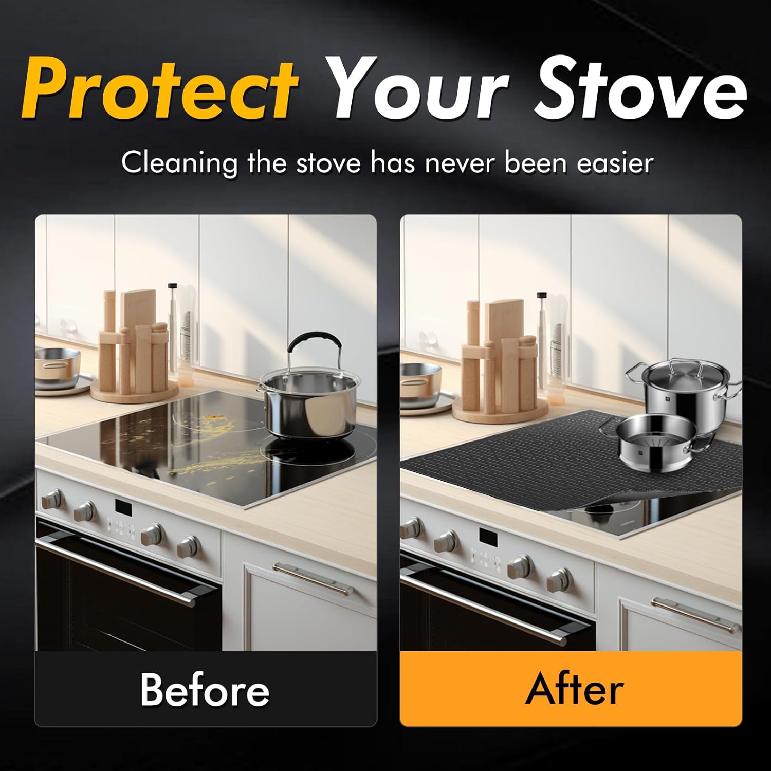 Stove Top Covers for Electric Stove (30”x21”), Silicone Stove Mat for Glass Top Stove, XL Stove Cover for Induction Cooktop, Induction Cooktop Protector, Dishwasher-Safe Drying Mat for Kitchen Counter 30"x21"