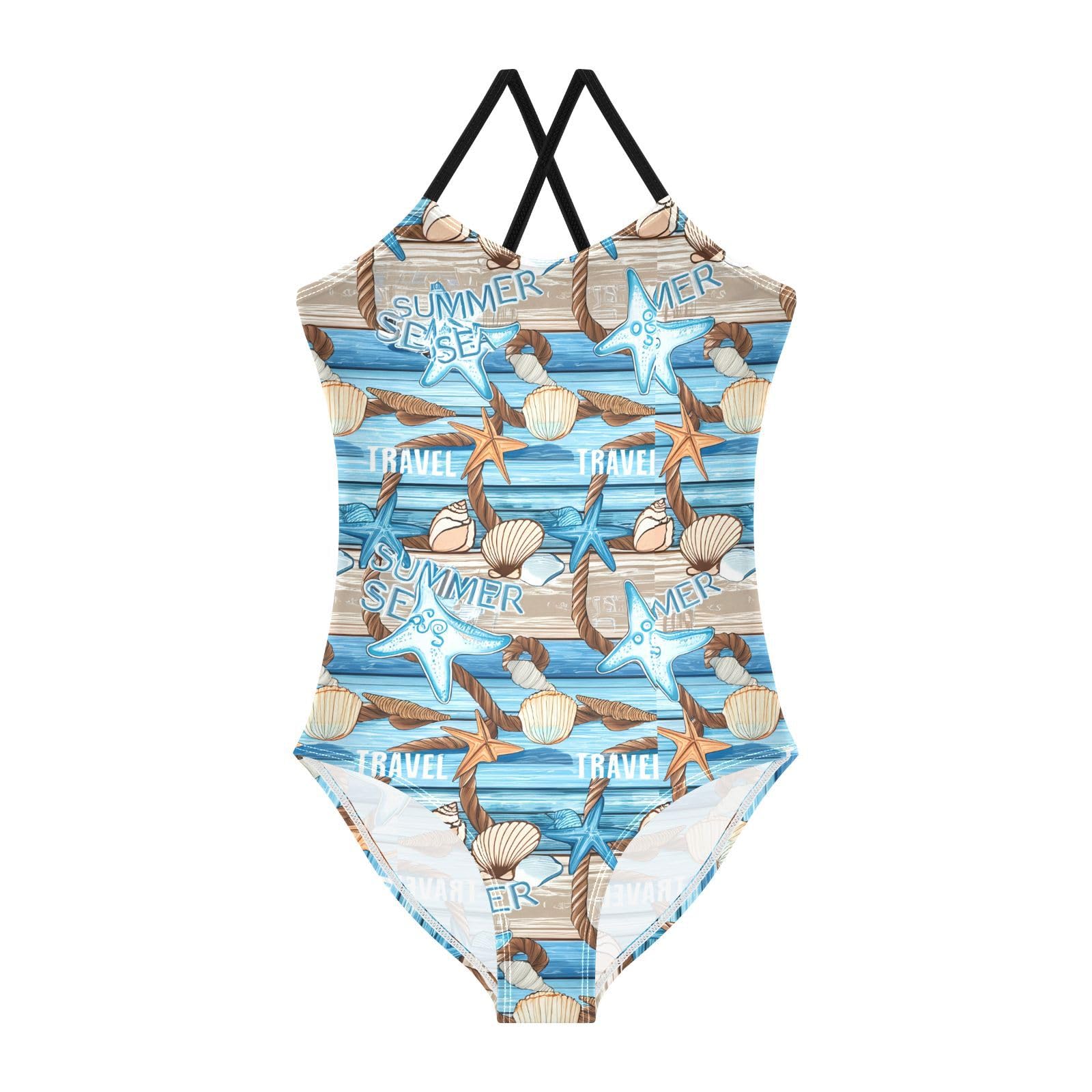 UMIRIKO Girls Bathing Suit Starfish One Piece Swimsuit Beach Swimwear for Girl Size 7/8 202c1851