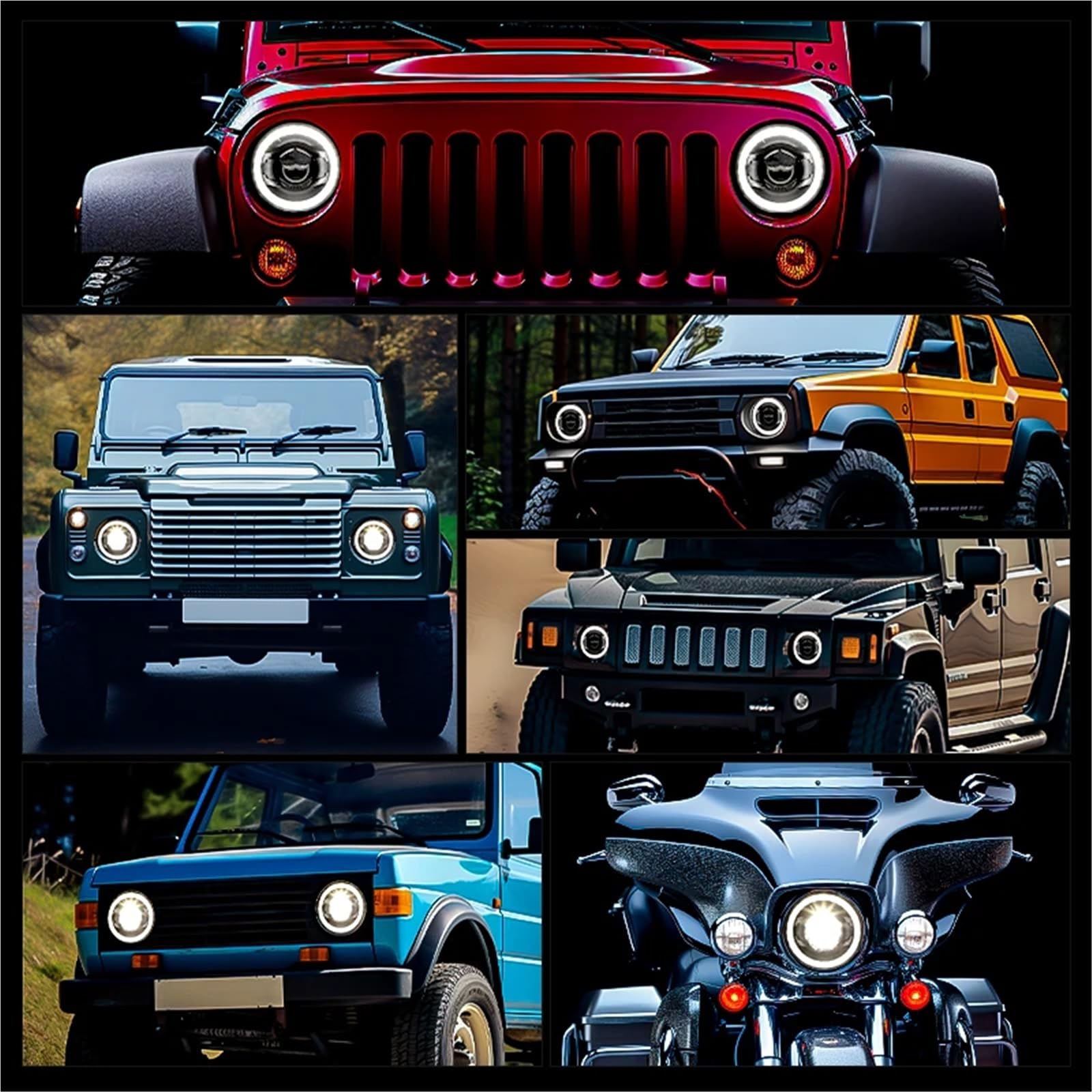 fari anteriori auto Faro universale a LED da 7 pollici per auto e moto, Hi-Lo con Halo Angel Eyes Fanali anteriori