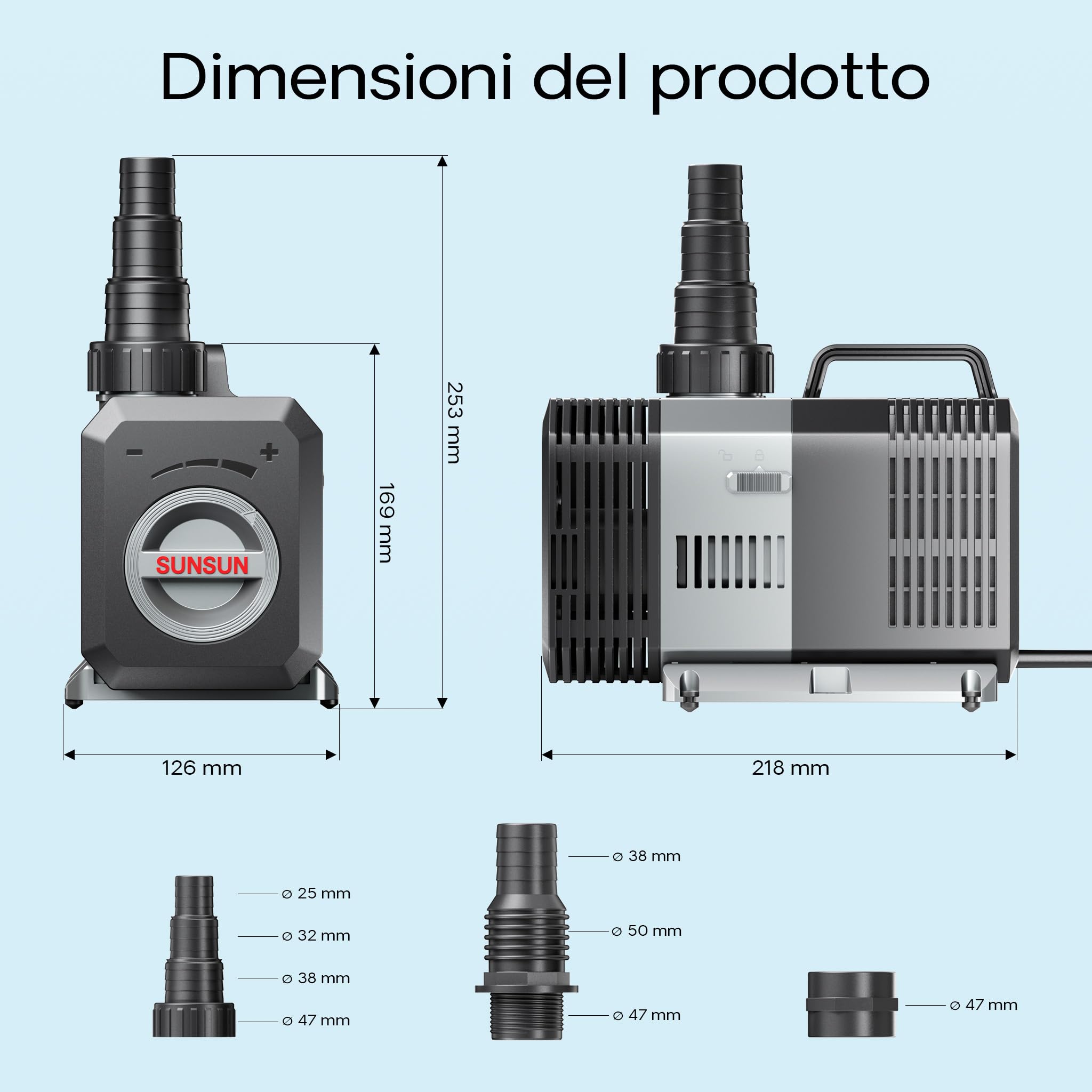 SunSun Pompa da laghetto CTP-12000 SuperECO 12000l/h 100W per circolazione e filtrazione acqua