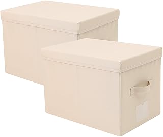 Scatola pieghevole in formato A3 con coperchio rigido, adatta alla maggior parte delle cartelle/lettere/fogli A3/A4 su scaffale da ufficio o desttop, confezione da 2, beige