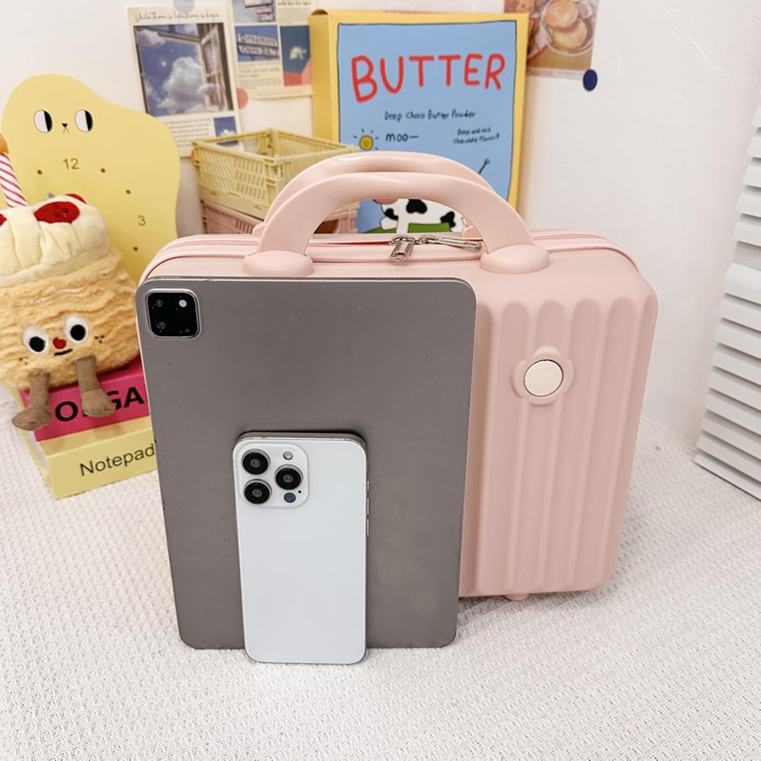 13 Inch Makeup Train Cosmetic Case Hard Shell ABS Portable Mini Suitcase for Hand Luggage w Elastic Straps Organizer Makeup Toiletry, Gift for Her Women