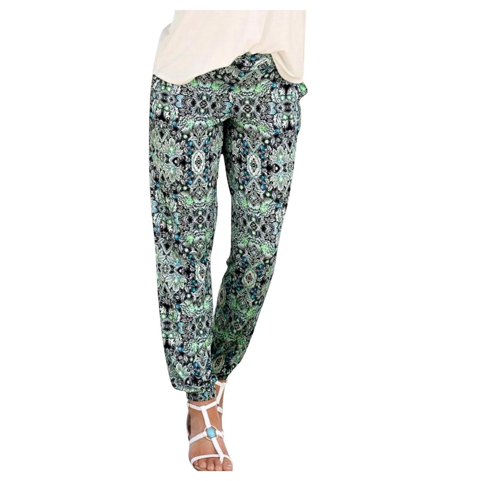 Pantalones cómodos de mujer cintura estampada para evitar calor en verano 7