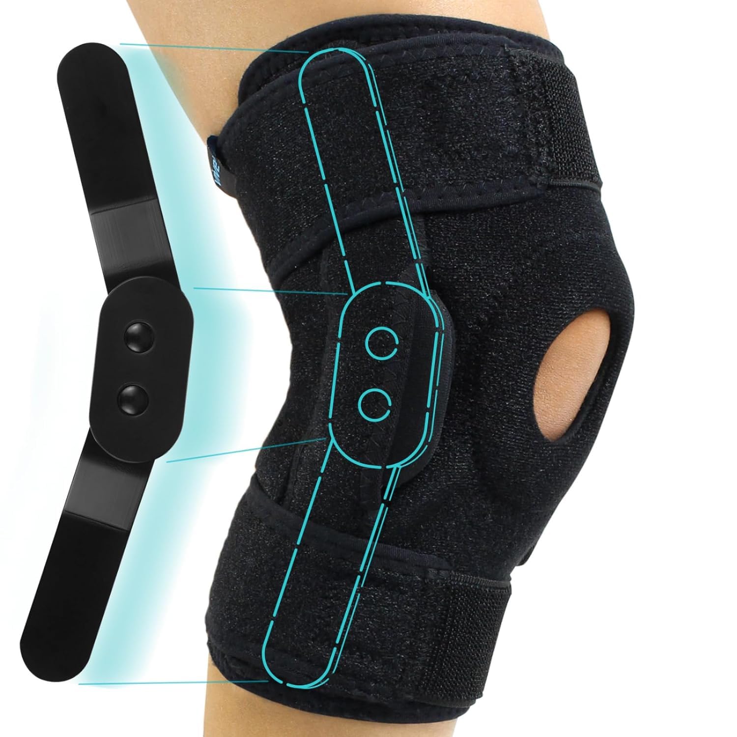 Hinged Knee Brace for Knee Pain - Adjustable Knee Support with Removable Metal Hinge & Silicon Knee Shock Absorber for Joint Pain, ACL, PCL, Meniscus Tear - Size Adjustable for All Size