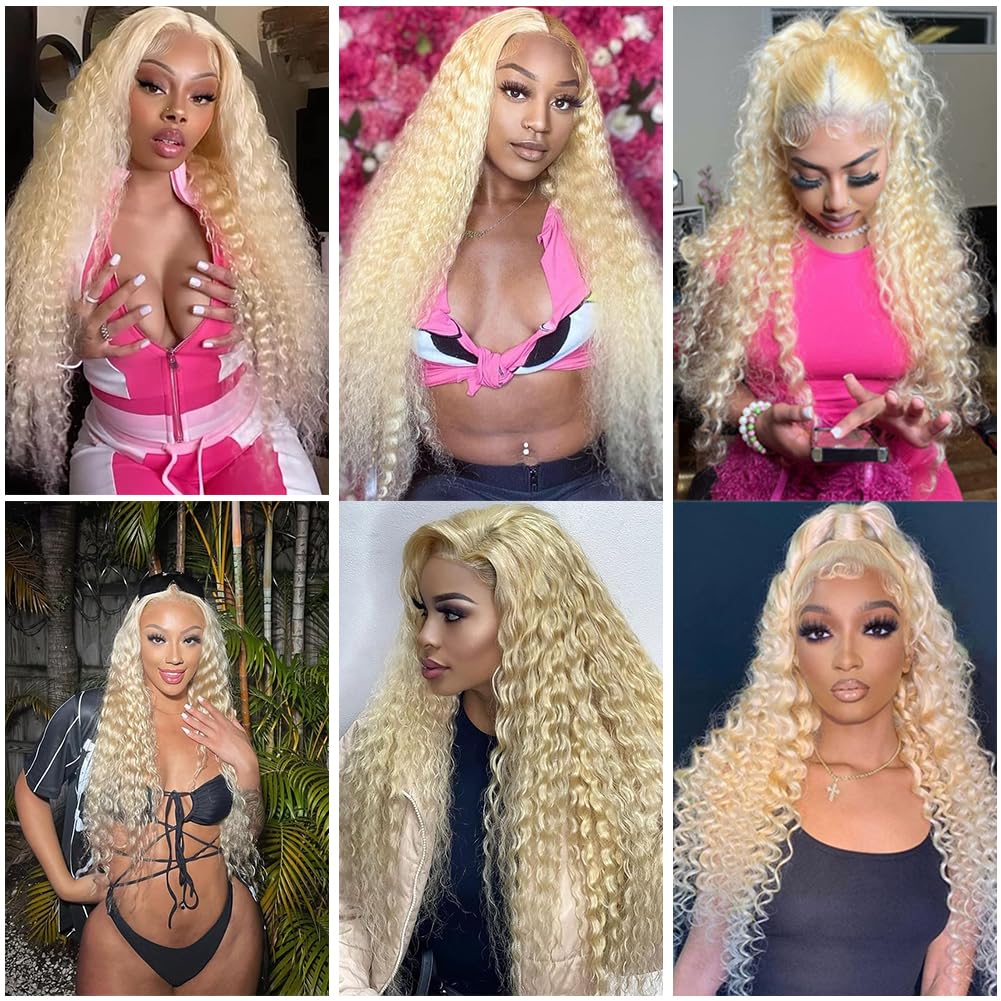 613 Human Hair Bundles Blonde Kinky Curly Bundles Hair Weave 26 28 30 Inch 8A Brazilian Virgin Remy Hair 3 Bundles Double Weft Soft Real Human Hair Extensions