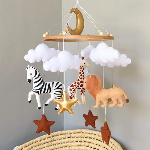 Móvil de cuna de la selva para niños y niñas, Safari Baby Mobile para cuna, Africa Safari Nursery Mobile Mobile hecho a mano