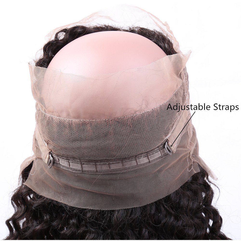 360 Full Lace Frontal Closure Pre Plucked Curly Wave Brazilian Virgin Human Hair Swiss Lace Closure Free Part Bleached Knots Natural Color 16 inch