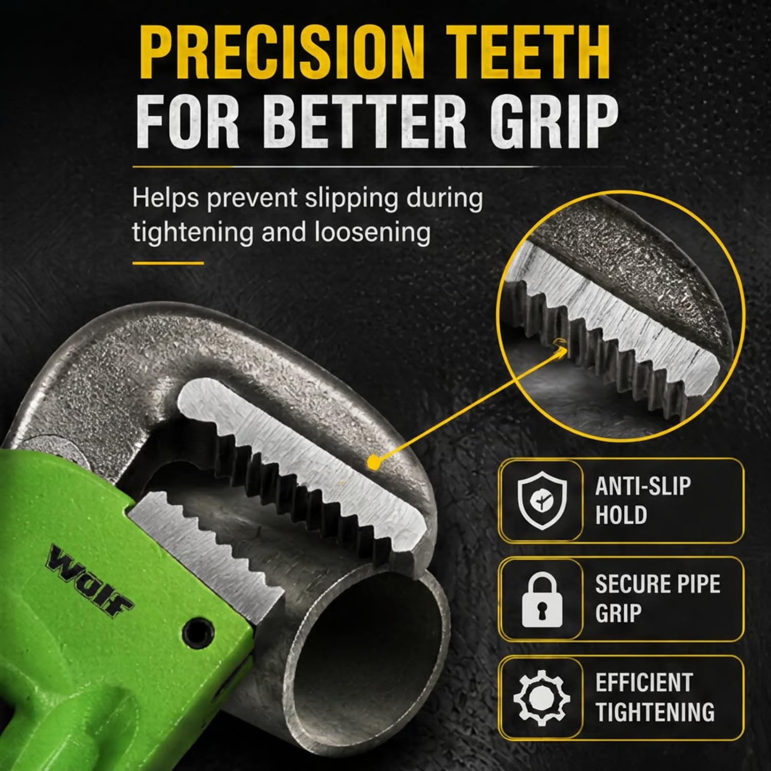 Wulf 24 Inch Heavy Duty Pipe Wrench | Adjustable Chrome Vanadium Steel Plumbing Tool for Construction & Industrial Use | Strong Grip, Anti-Slip Teeth | Professional Wrench for Pipes & Fittings 2