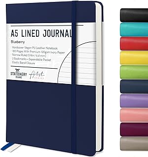 STATIONERY ISLAND Notizbuch A5 Liniert, Journal Hardcover mit 120 g/m² Dickem Papier, 180 Seiten Tagebuch, Notebook a5 für Mädchen, Reisetagebuch, Planen, Lernen, Dunkelblau