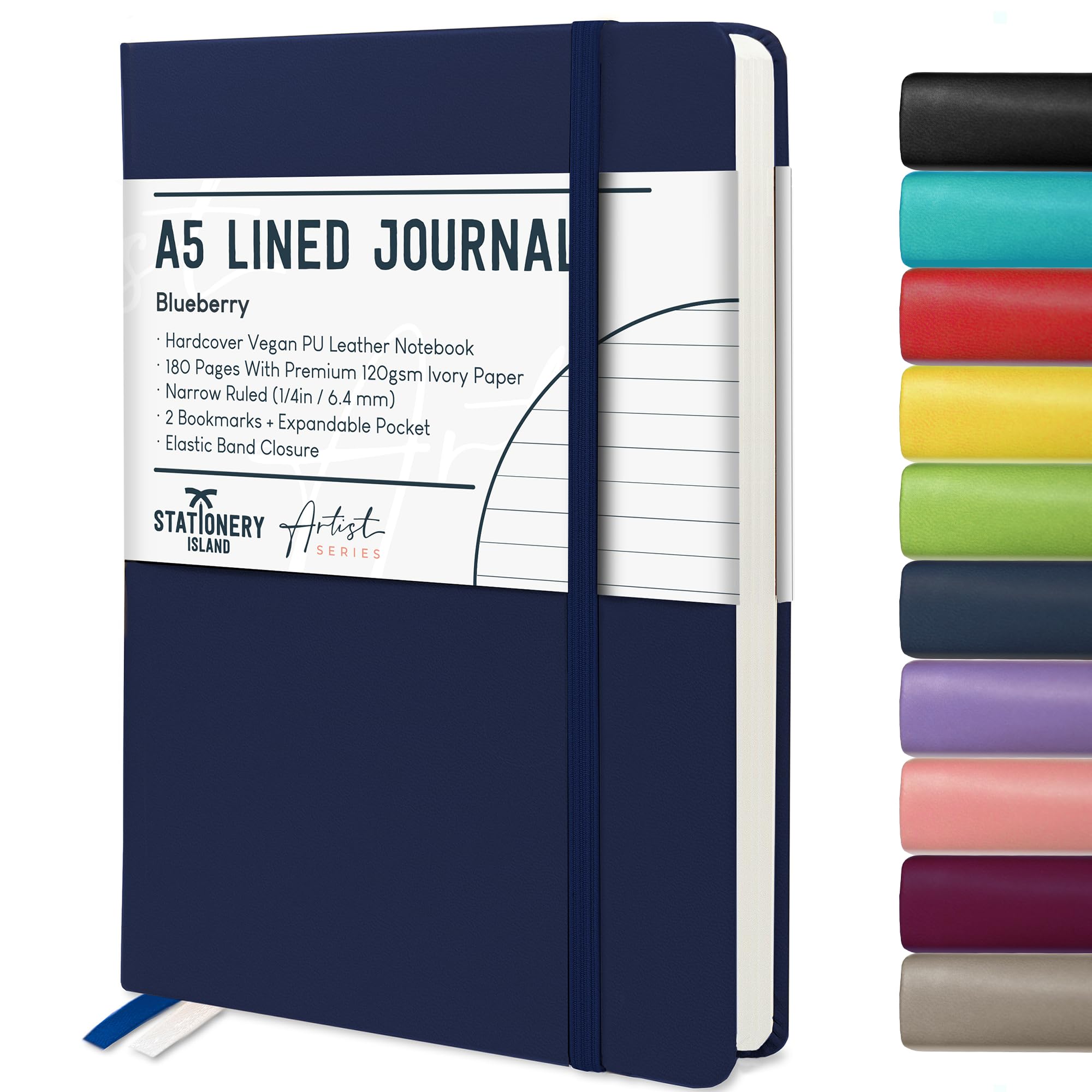 STATIONERY ISLAND Notizbuch A5 Liniert, Journal Hardcover mit 120 g/m² Dickem Papier, 180 Seiten Tagebuch, Notebook a5 für Mädchen, Reisetagebuch, Planen, Lernen, Dunkelblau