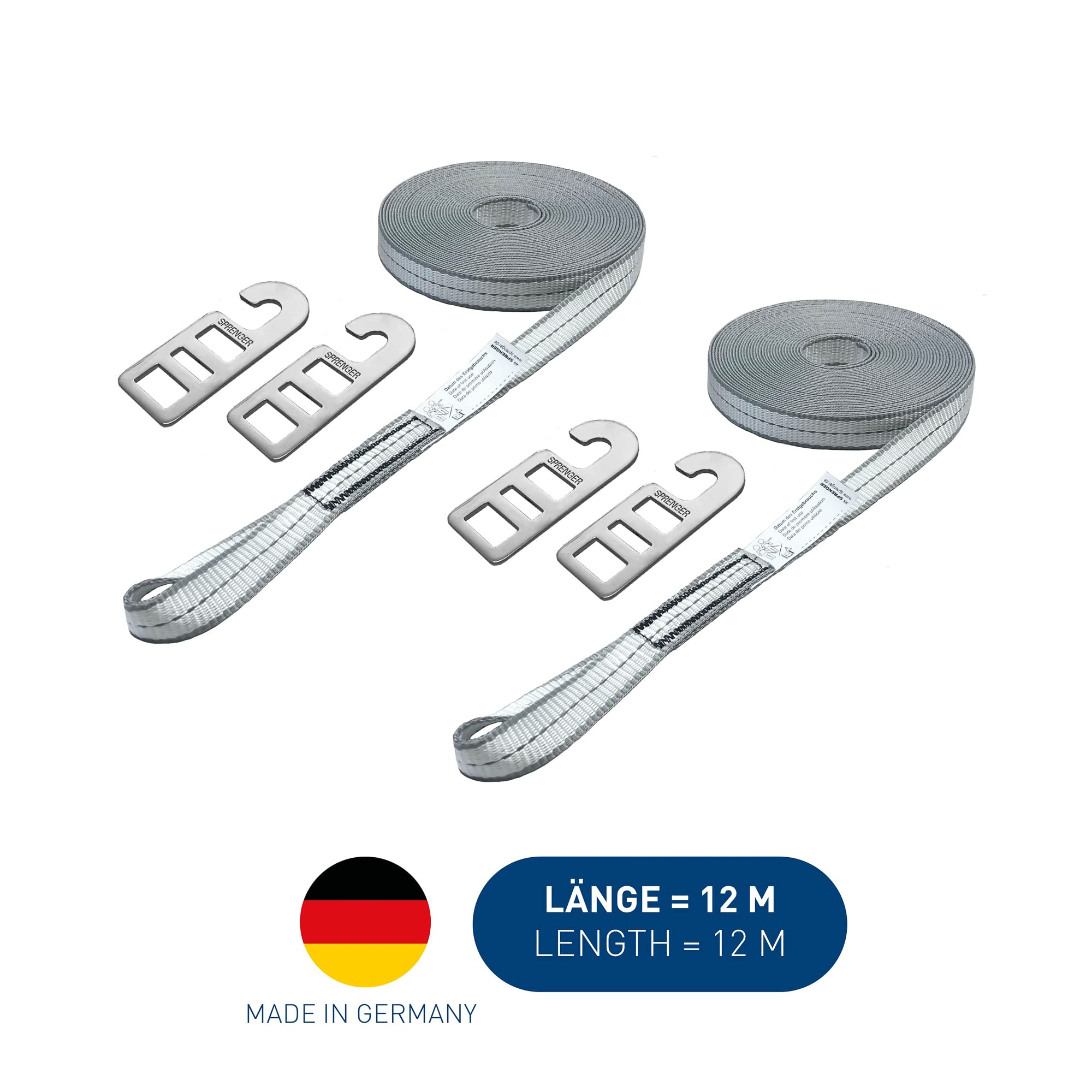 SPRENGER Sicherungsleine mit 3M Reflektorstreifen - 12 m mit Edelstahl Haken - 2er Set
