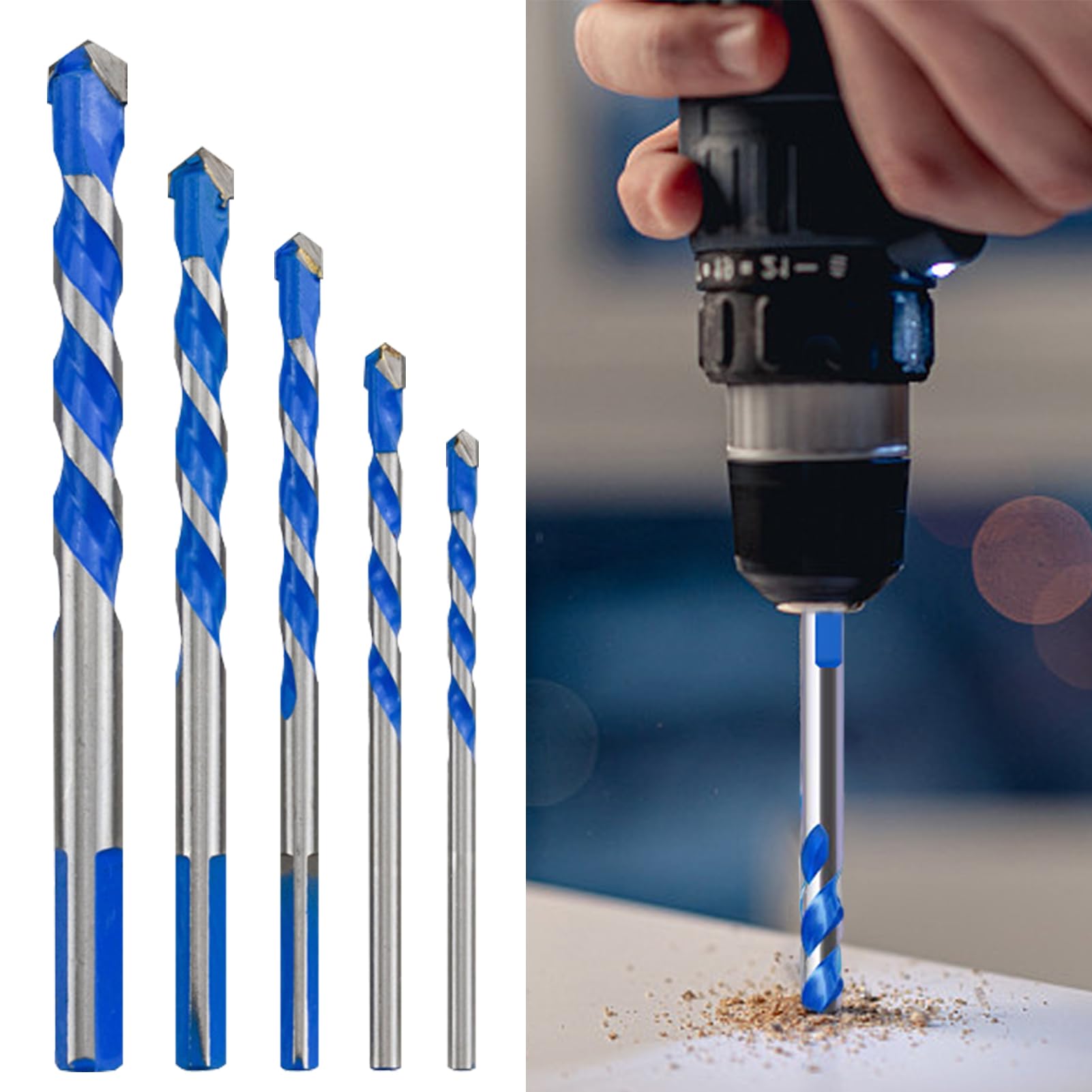 5 Pcs Tile Drill Bits Set 4/5/6/8/10mm, Concrete Shockproof Hammer Tip Masonry Drill Bits for Ceramic Porcelain Glass Tile Brick Concrete