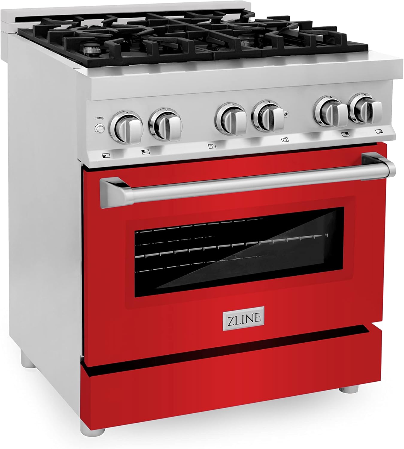 ZLINE 30 in. 4.0 cu. ft. Legacy Dual Fuel Range with 4 Burner Gas Cooktop and Electric Convection Oven in Stainless Steel and Red Matte Door (RA-RM-30)