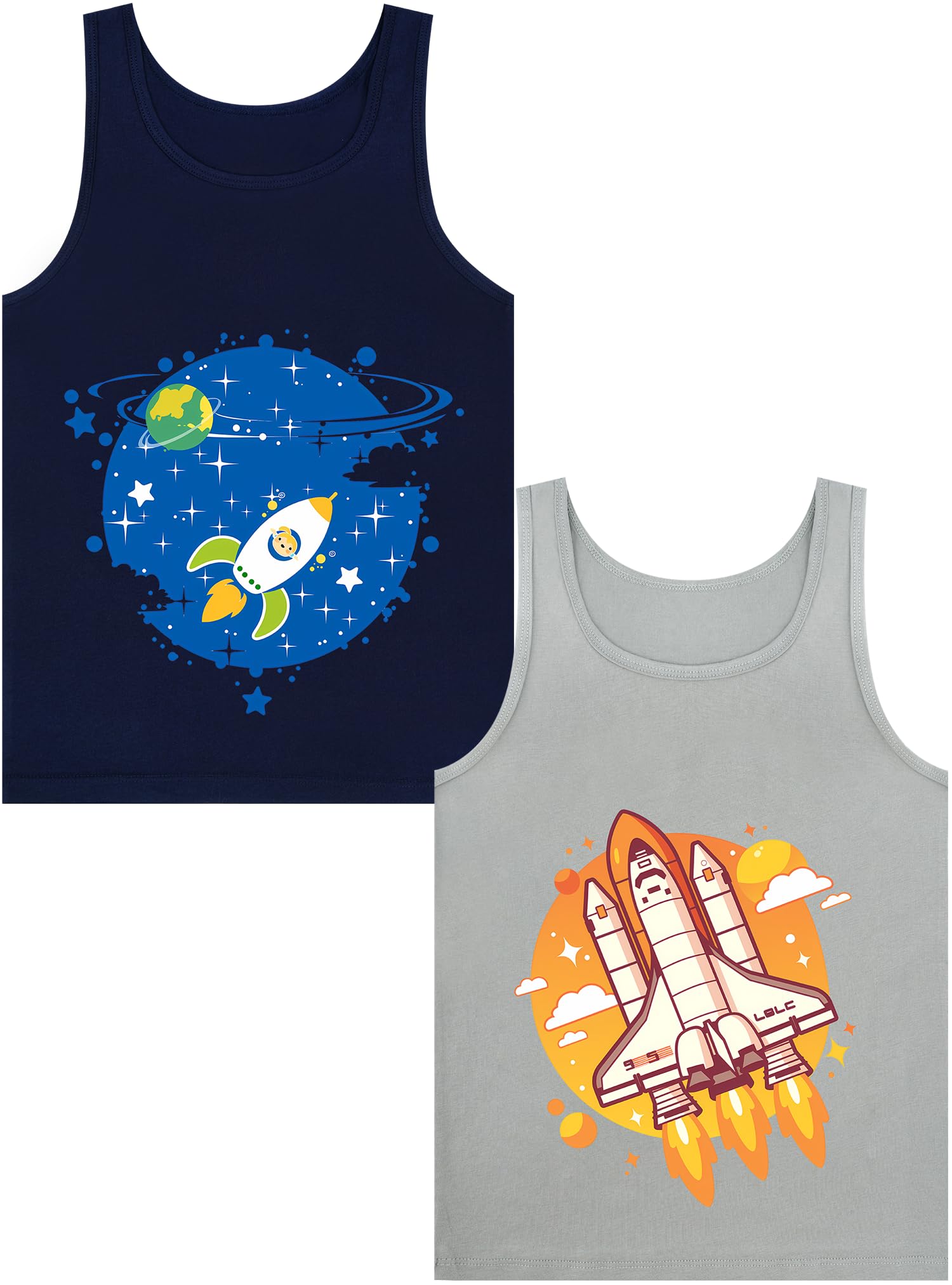 Boys Tank Top 100% Combed Cotton Tagless Cute Design Colorful 2-Pack 2T-16Y