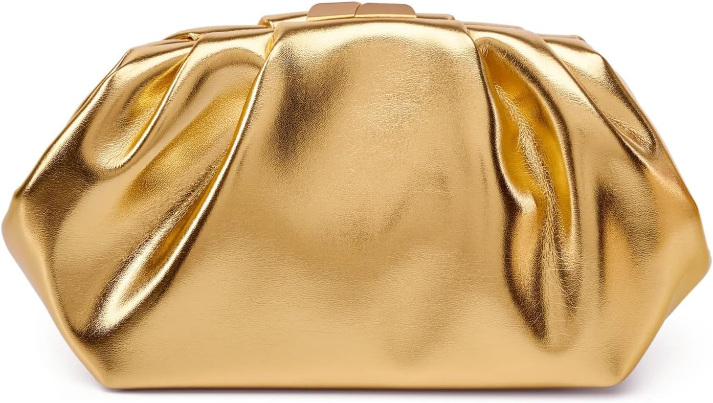 DETARA Elegant Pleated Vegan Leather Clutch Purse for Women Soft PU Wedding Evening Bag with Detachable Chain for Prom Party
