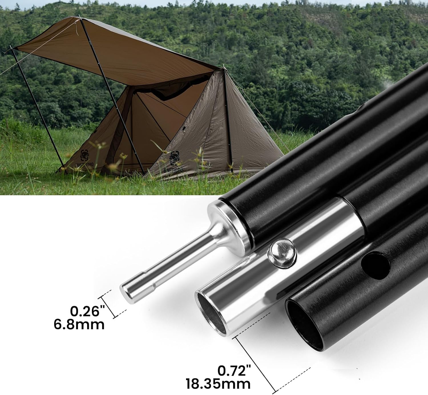 ONETIGRIS Upgraded Tent Poles – Set of 2 Adjustable Telescoping Tarp Poles, Aluminum Replacement Poles for Tent, Tarp, Canopy, Awning, Shelter, Heavy Duty Aluminum Alloy Camping Poles