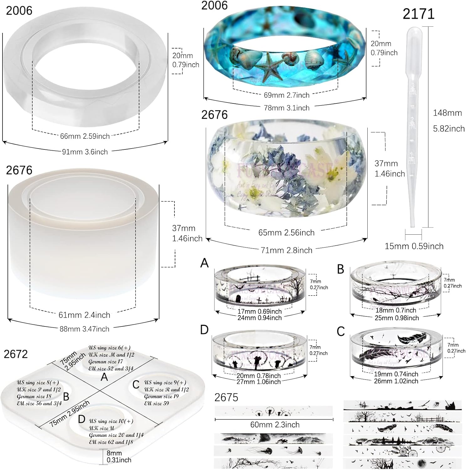 FUNSHOWCASE Bracelet and Ring Resin Jewelry Molds Larger Sizes Set 19 Kits