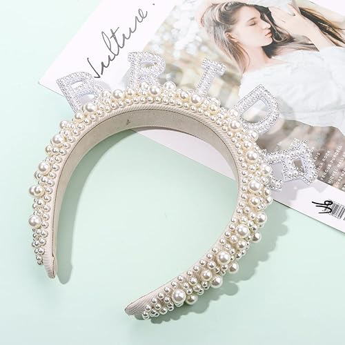 Miniatura 4 de Diademas de novia para mujer, diademas acolchadas con perlas para novia, decoraciones de despedida de soltera, accesorios para el cabello de novia