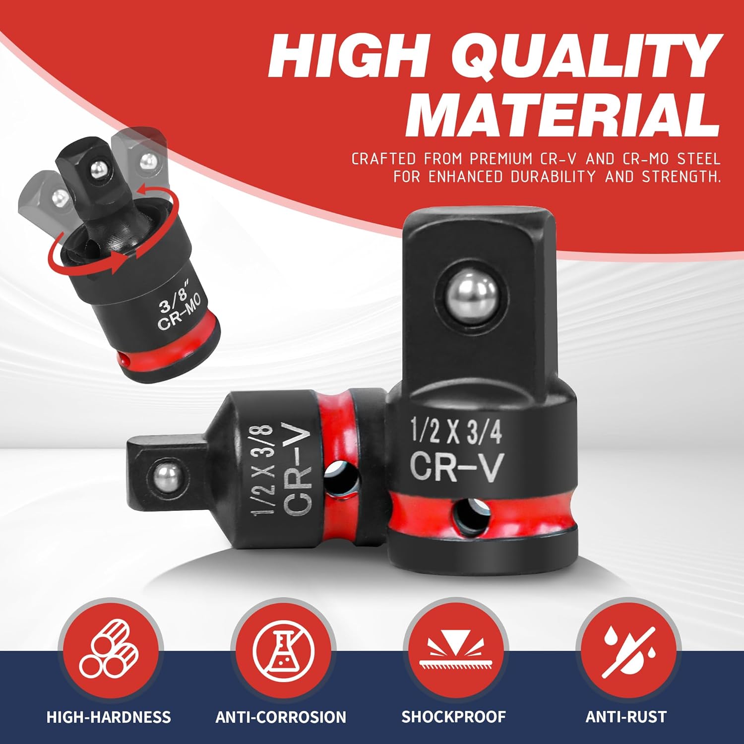 11-Piece Impact Socket Adapter Set-Impact Rated Drill Socket Adapters&Extensions,1/4" 3/8" 1/2" Drive,CR-V&CR-MO Steel,Ball Detent for Secure Fit,Essential Tool Kit for Car/Home Repair