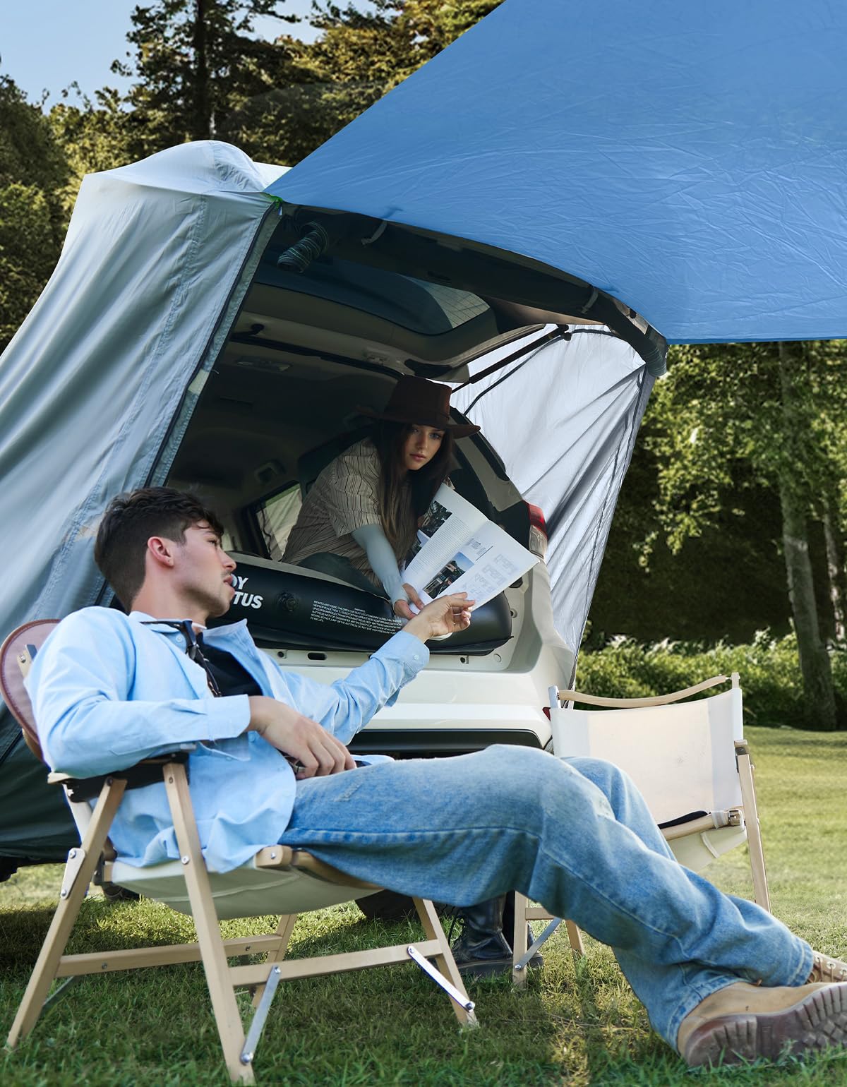 JOYTUTUS Tienda de campaña universal para portón trasero, SUV, impermeable, con mosquitera y protección solar para senderismo y camping