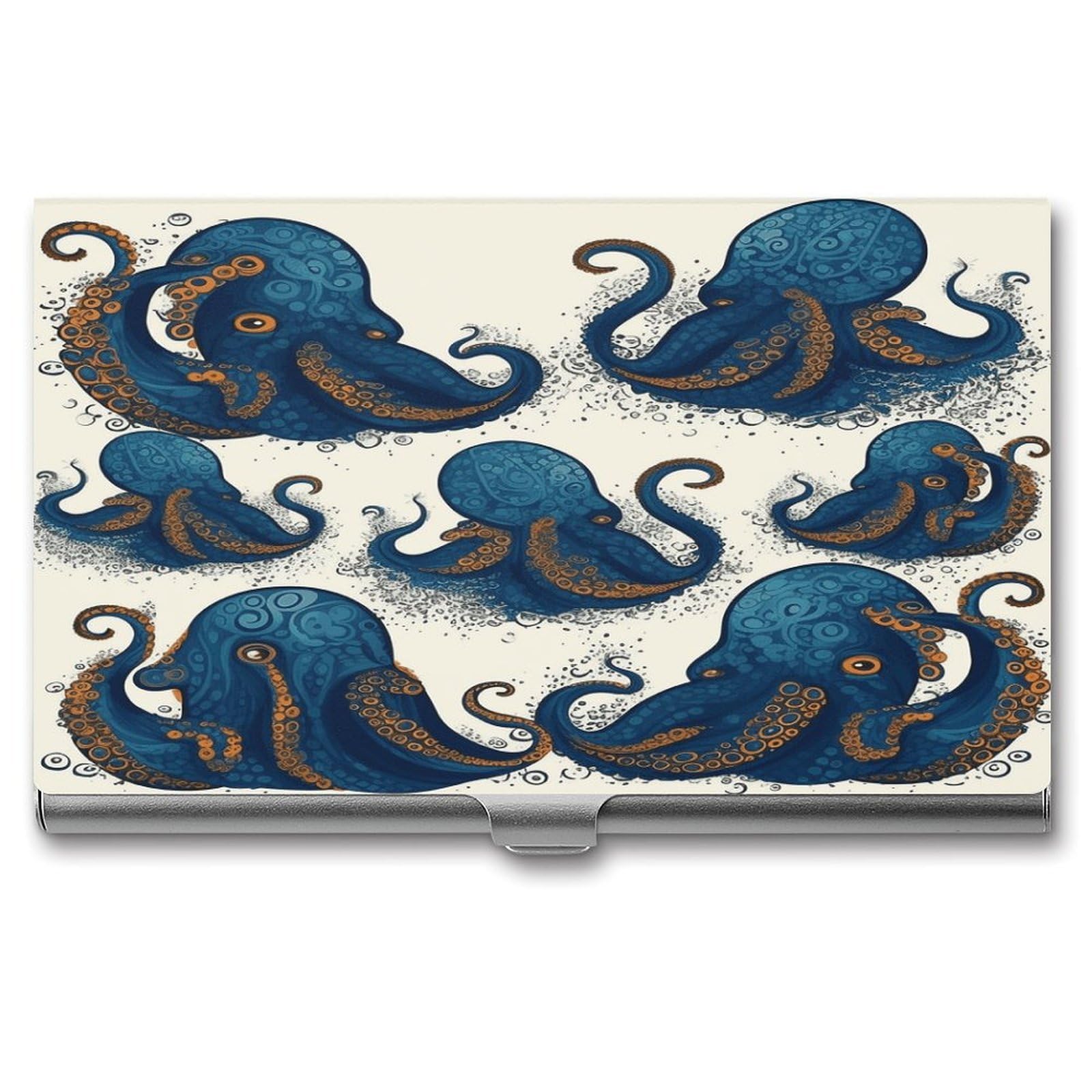 LDGSUPH Tentacles Octopus Business Card Holder Fashion Slim Name Card Holder Minimalist Design Case Metal Card Carrier Personalized Business Card Case with Flip for Men Women