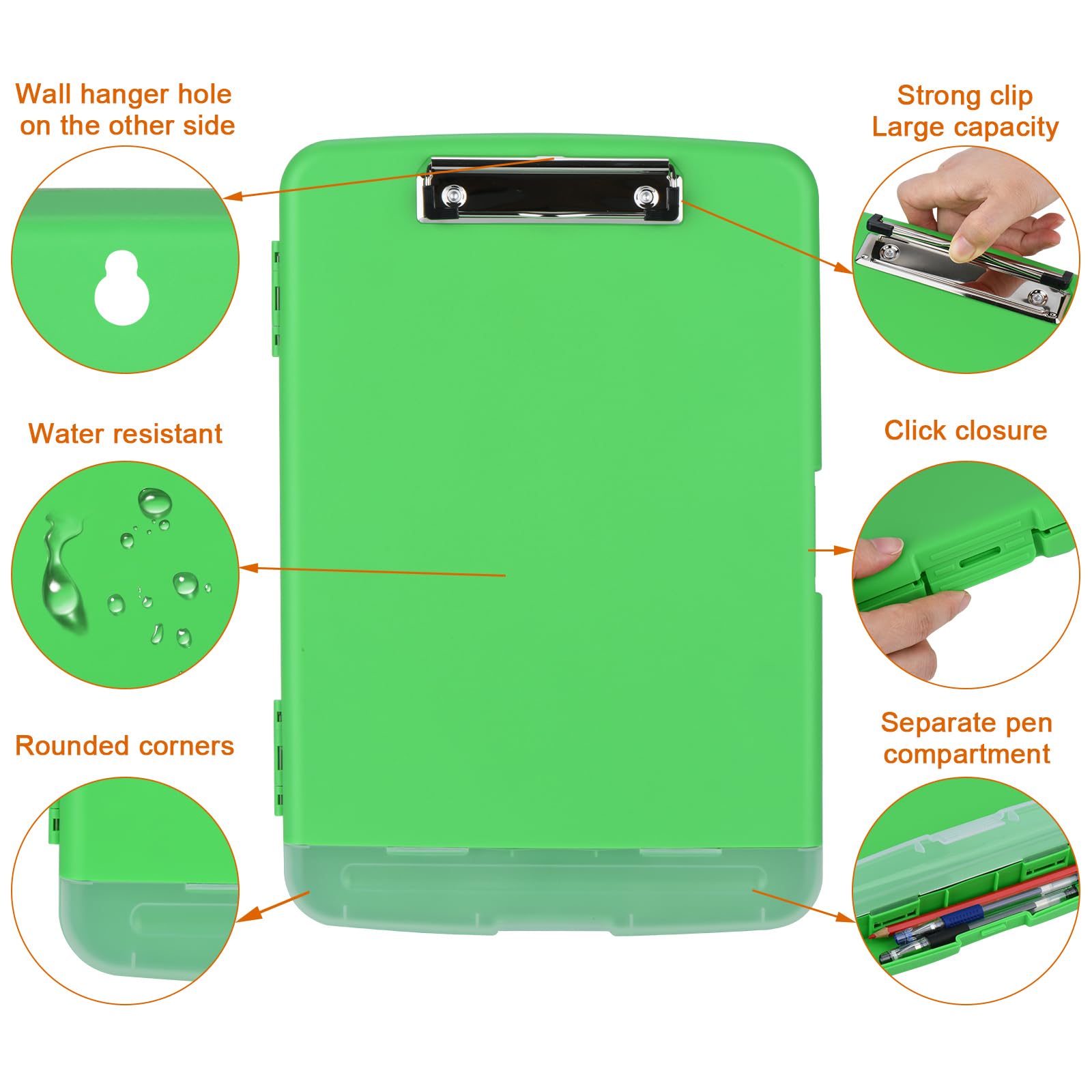 ZCZN A4 Clipboard with Storage, Plastic Clipboard Folder with Separate Pen Compartment, Green, 1 Unit - Image 4