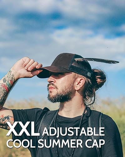 Miniatura 5 de Zylioo Gorra de camionero lavada de gran tamaño, gorras de camionero de malla ajustable, sombrero de correr de perfil bajo para cabezas grandes