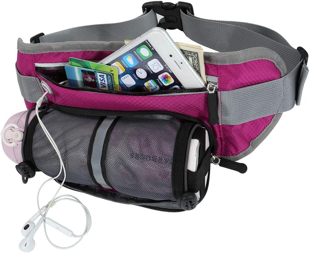 ACBungji Fanny Pack with Water Bottle Holder for Running Hiking Dog Walking-Waist Bag Belt Hold Phone for Women Men Kids Waist 19-43 Inch