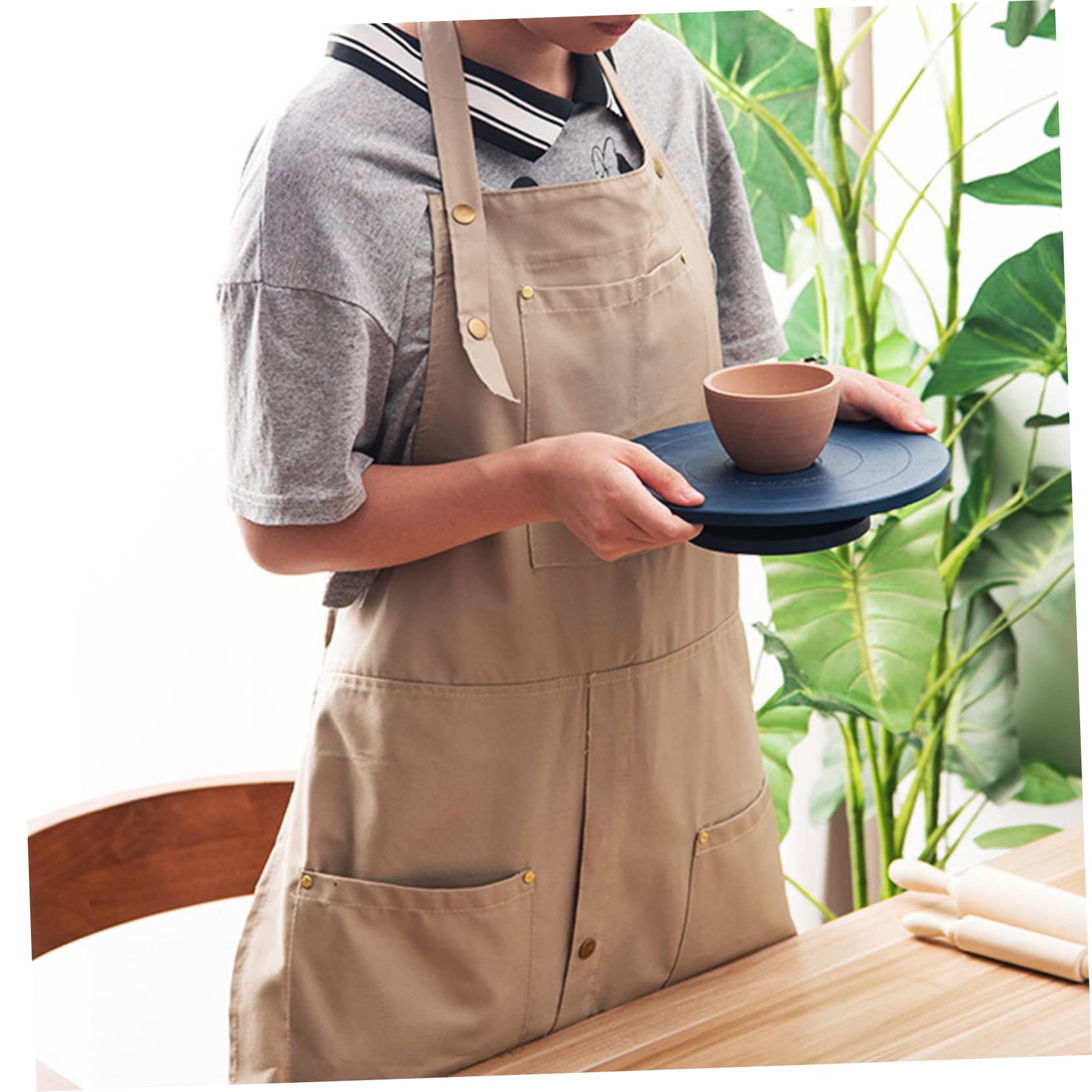 Tablier de Poterie en Toile Kaki avec Poches, Anti-huile