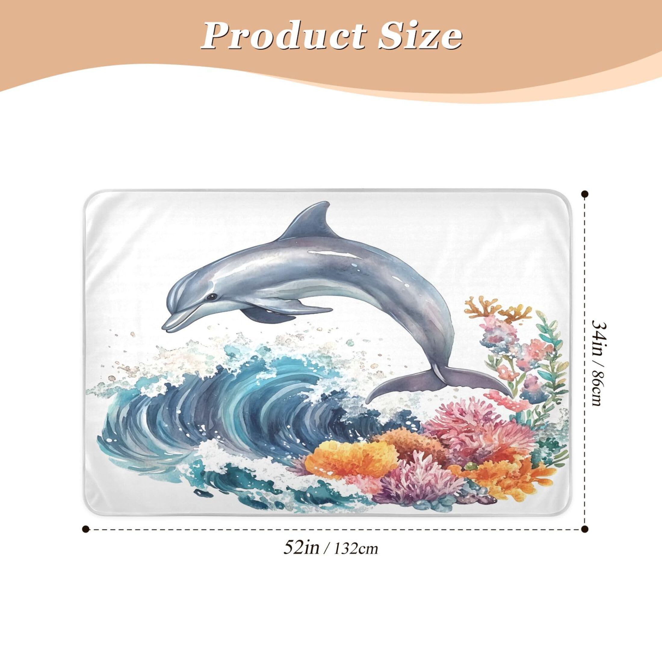 Takiito Watercolor Dolphin Bed Pad Reusable Bed Underpad Washable Waterproof Leak-Proof Quick Dry Incontinence Pee Pad for Toddlers Kids Adults Pets 34x52 in