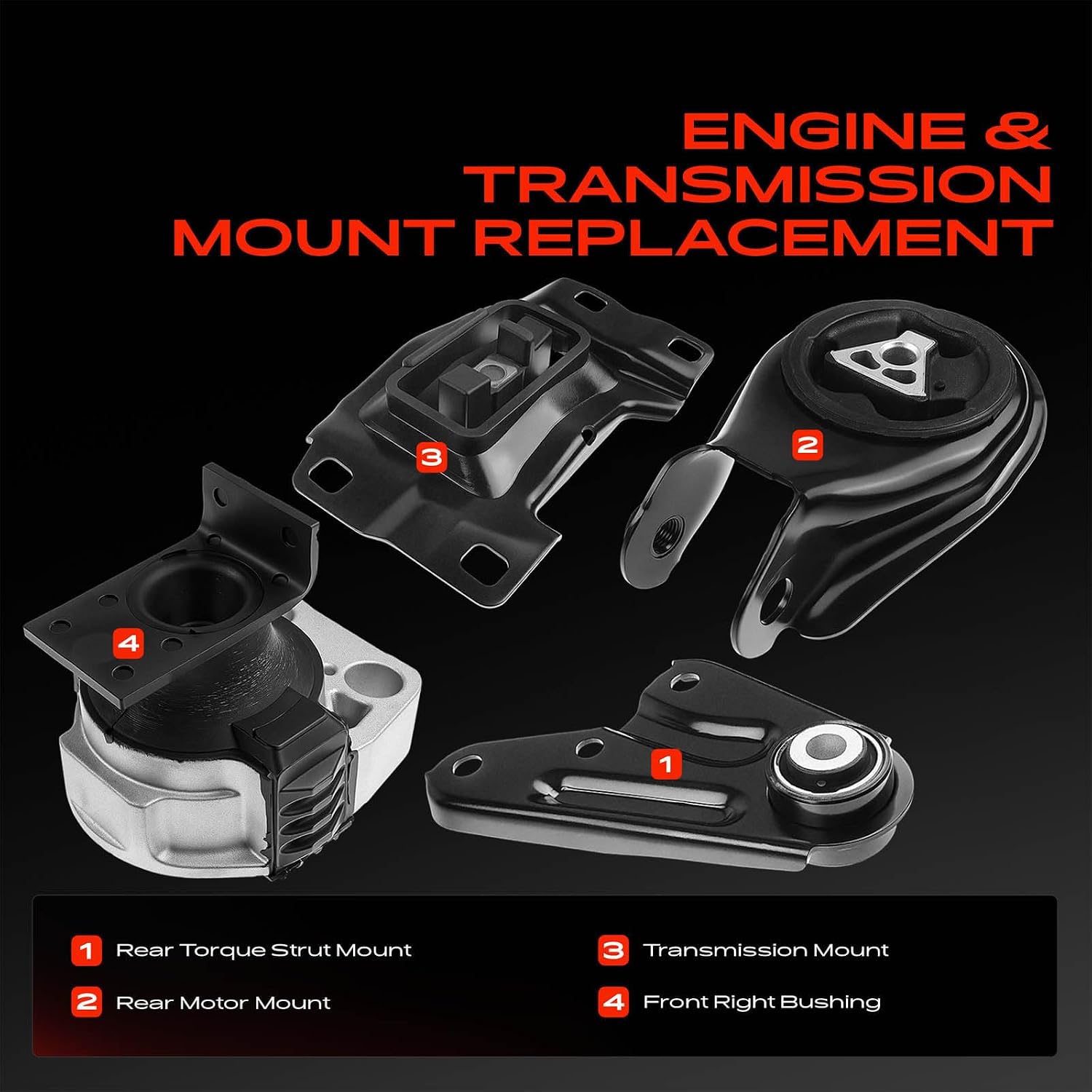 A-Premium Engine Motor and Transmission Mount Kit, with Torque Strut Mount image 3