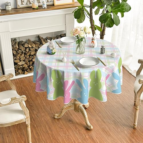 Miniatura 8 de Horaldaily Mantel de Pascua de 60 x 140 pulgadas, diseño de conejo de primavera para decoración de fiesta, picnic, cena