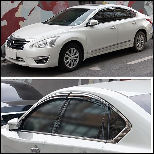 Miniatura 3 de IKON MOTORSPORTS - Visera de ventana compatible con Nissan Altima 2013-2018, policarbonato teñido ahumado y semitransparente con ribete cromado,