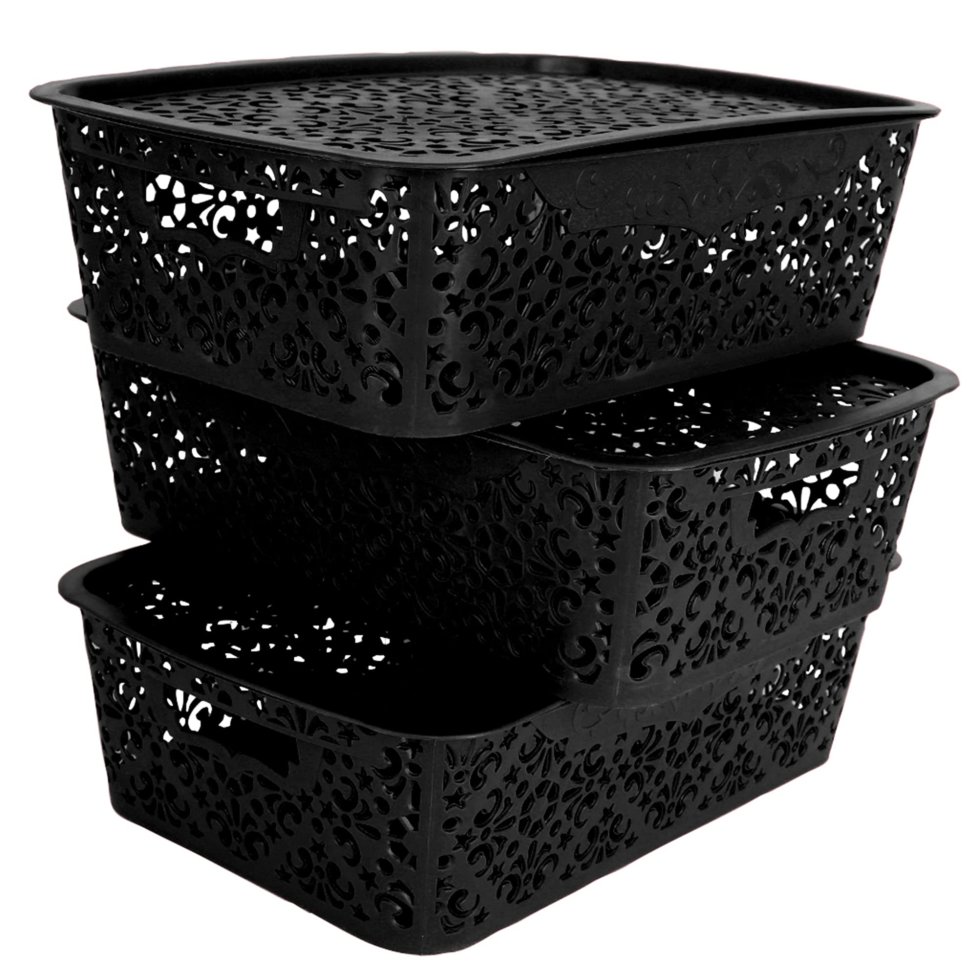 Cutting EDGE Unbreakable Plastic Turkish Baskets with Fruit Vegetable Wardrobe Accessories Stationary Toys Home Rectangular Basket (Set of 3, Black, Medium, Dimension:- 36X23X10 cm)