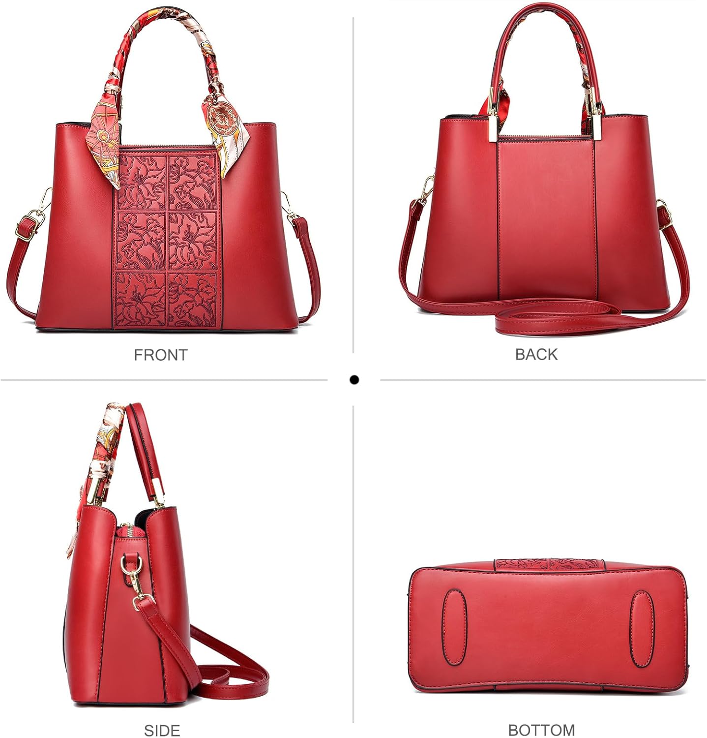 NICOLE & DORIS Women Fashion Handbags Embroidery Shoulder Bags Crossbody Bag Multi Pocket Tote Bag with Ribbon